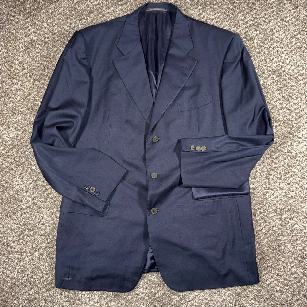 Ermenegildo Zegna 44L M. Penner Mens Navy Blue 100% Wool Blazer Sport Coat